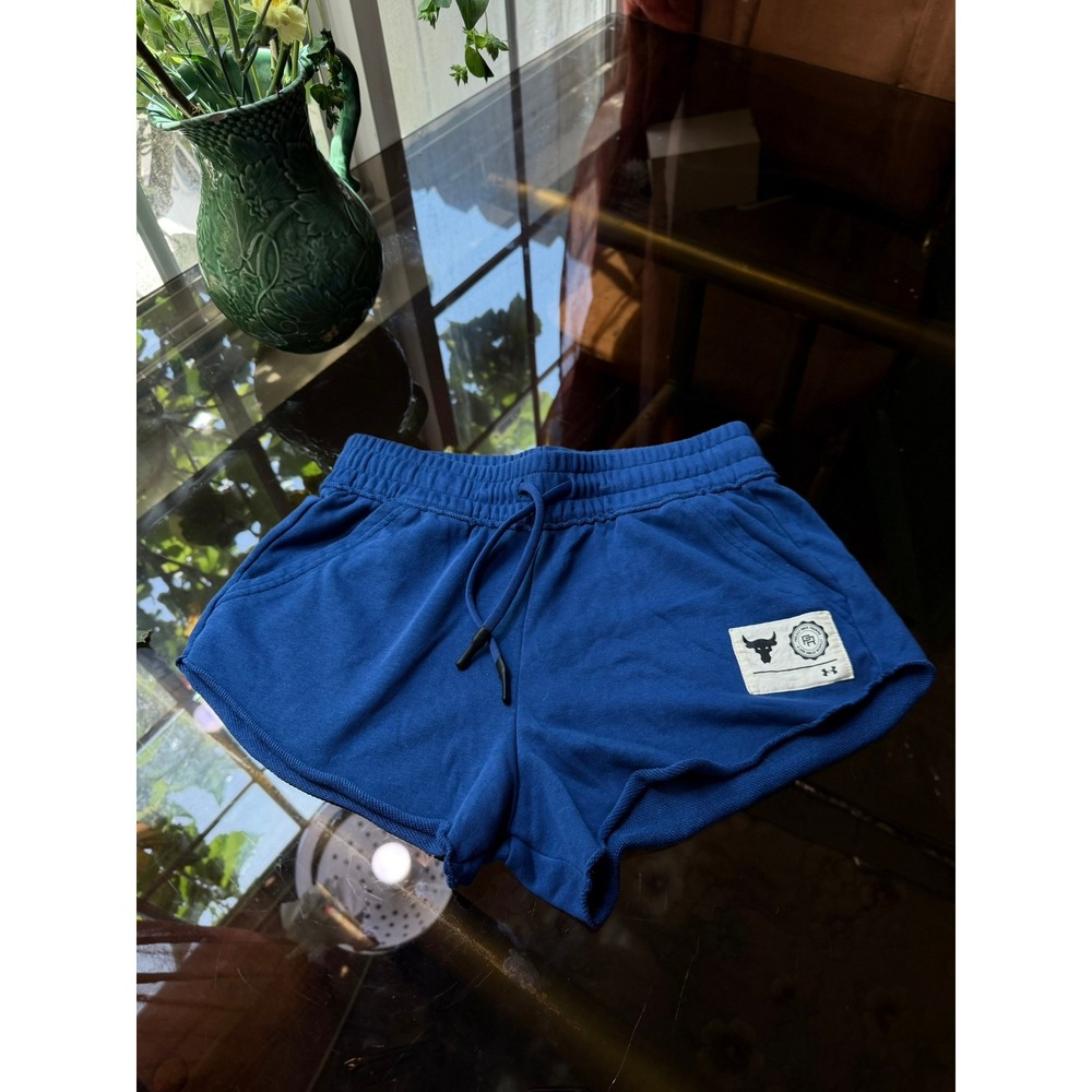 Under Armour Project Rock Terry Shorts Blue Womens Gym Shorts Size Small